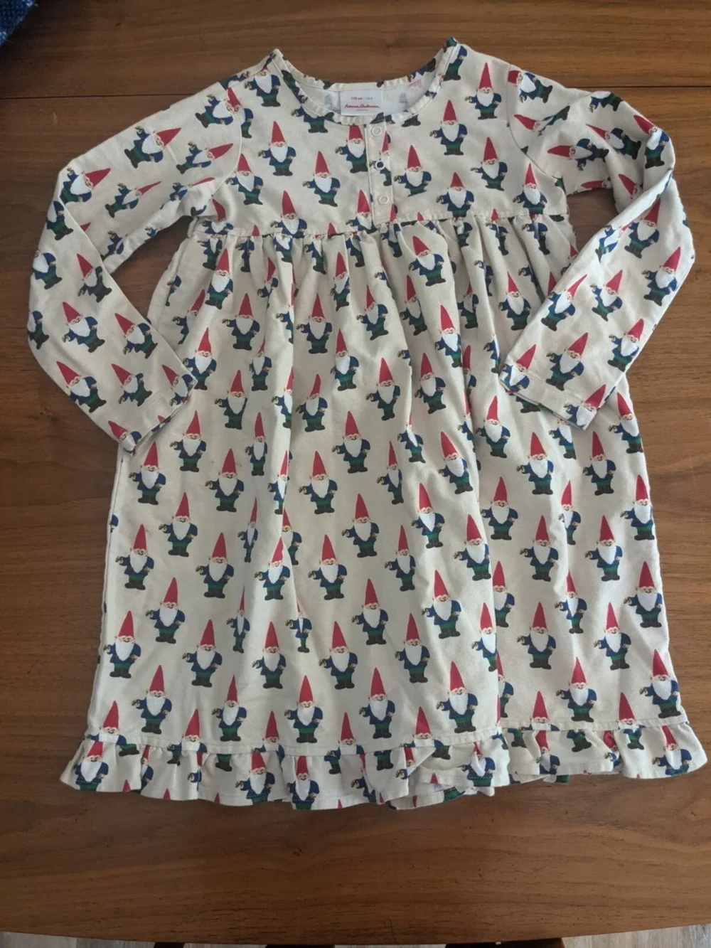 Hanna Andersson Flannel Nightgown Festive Gnome Pattern Ruffled Size 4 (100cm)